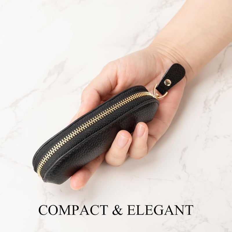 LARENNT Full Grain Leather Coin Pouch - Travel Small Coin Purse with Zipper - Mini Key Pouch Change Purse for Women and Men (Black) - Image 2